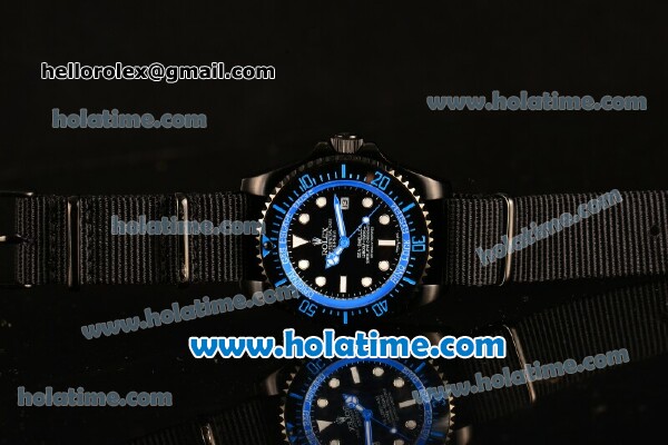 Rolex Sea-Dweller Deepsea Asia 2813 Automatic PVD Case with Black Nylon Strap and Blue Diver Index - Click Image to Close